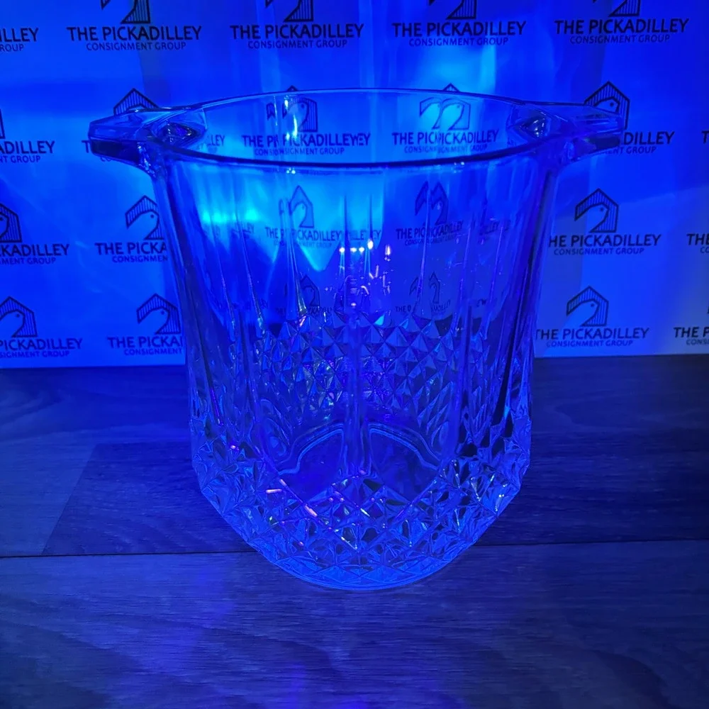 Vintage Cut Glass Ice Bucket Diamond Pattern Lug Handles 8